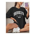 GALASHOP BROOKLYN Baskılı Kadın Siyah T-shirt