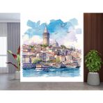 Galata Kulesi ve İstanbul Manzarası Sulu Boya Resmi Duvar Kağıdı - Duvar Posteri