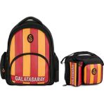 Galatasaray Erkek Çocuk Çizgi Baskılı Suni Deri Sırt Çantası ve Beslenme Çantası Seti - SETME25556B - Siyah - Sarı