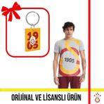 Galatasaray Lisanslı Büyük Logolu Gri T-Shirt ve Sarı-Kırmızı 1905 Yazılı Logolu Anahtarlık - XL