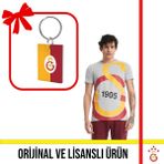 Galatasaray Lisanslı Büyük Logolu Gri T-Shirt ve Sarı Kırmızı Logolu Anahtarlık - XL