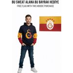 Galatasaray Lisanslı Logo Siyah Yetişkin Kapüşonlu Bayrak Hediyeli Sweat