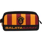 Galatasaray Lisanslı Parçalı Desenli Çift Bölmeli Kalemlik - Rubber Logolu Su Itici Kumaşlı Kalem Kutusu - Sarı - Kırmızı