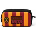 Galatasaray Lisanslı Parçalı Desenli Kalemlik - Çift Bölmeli Suni Deri Detaylı Okul Kalem Çantası - Sarı - Kımızı