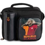 Galatasaray Mauro Icardi Suni Deri 2 Bölmeli Beslenme Çantası Siyah Fermuarlı Matara Bölmesi ( 25592)