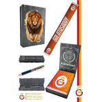 Galatasaray Orijinal Çift Yön Baskılı Şal Kaşkol Atkı Hibrit Tk Kalem Seti Aslan Baskılı Ahşap Kutu