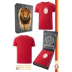 Galatasaray Orijinal Lisanslı Arma T-Shirt Gs Aslan Baskılı Hediyelik Ahşap Kutulu - Kırmızı - XL