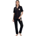 Galatasaray Orijinal Lisanslı Kadın Düğmeli Kare Yaka Pijama Takım - Siyah - XL