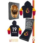 Galatasaray Orijinal Lisanslı Logo Siyah Kapüşonlu Kişiye Özel Çocuk Sweat Ahşap Kutu