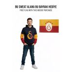 Galatasaray Orijinal Lisanslı Logo Siyah Yetişkin Kapüşonlu Bayrak Hediyeli Sweat