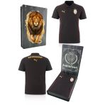 Galatasaray Orijinal Lisanslı Polo Yaka Siyah Antrenman T-Shirt Gs Aslan Baskılı Hediyelik Ahşap Kutulu