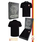 Galatasaray Orijinal Lisanslı Polo Yaka Siyah T-Shirt Hediyelik Ahşap Kutulu