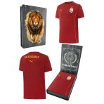 Galatasaray Orijinal Lisanslı Sıfır Yaka Kırmızı Antrenman 5 Yıldızlı T-Shirt Gs Aslan Baskılı Hediyelik Ahşap Kutulu
