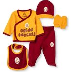Galatasaray Unisex 5li Hastane Çıkışı Lisans Baskılı Çıtçıtlı Zarf Yaka Uzun Kol Patikli - Yenidoğan - Sarı