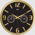 Galaxy 705 Premium Serisi Termometre ve Baramotre Özellikli Kabartma Rakamlı Ev ve Ofis Duvar Saati Gold-Siyah