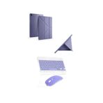 Galaxy A11+ Plus Uyumlu Standlı Tablet Kılıfı + Kablosuz Klavye Mouse Set (Mor)