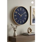 GALAXY Premium Duvar Saati, 40 cm, Yuvarlak, Metal Çerçeve, Altın Çerçeve/Lacivert Kadran, Sessiz Akar Saniye Mekanizması, Klasik Stil, Duvara Monte