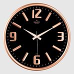 Galaxy Premium Serisi Metal Çerçeveli Kabartma Rakamlı Bombe Camlı 35 CM Duvar Saati Bakır -Siyah