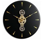 Galaxy Retro Serisi 60 cm Döner Çarklı Mekanizmalı Roma Rakamlı Sessiz Akar Metal Dekoratif Duvar Saati Siyah-Gold