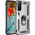 Galaxy S21 Kılıf Sofya Yüzüklü Silikon Kapak - Gümüş