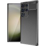 Galaxy S24 Ultra Kılıf Kamera Korumalı Karbon Desenli Lux Negro Silikon - Siyah + Nano Ekran Koruyucu