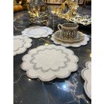 Galaxy Silver 6Li Kokteyl Kahve Sunum Pecetesi Maras Isi Sirma Nakis Islemeli Gardenya Sunumluk