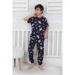 Galaxy ve Astronot Baskılı %100 Pamuk Kısa Kol Uzun Alt Erkek Pijama Takımı (3,4,5,6,7,8 Yaş) - 4 - 5 Yaş - Koyu Lacivert
