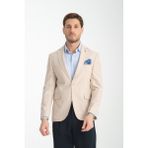 Galdino Erkek Bej Kendinden Desenli Slim Fit Mono Yaka Blazer Ceket - 6 Drop - 54