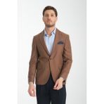 Galdino Erkek Kahverengi Kendinden Desenli Slim Fit Mono Yaka Blazer Ceket - 6 Drop - 56