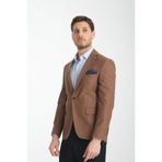 Galdino Erkek Kahverengi Kendinden Desenli Slim Fit Mono Yaka Spor Blazer Ceket Kahverengi 52