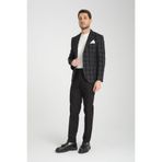 Galileo Erkek Siyah Kareli Ekoseli Mono Yaka Esnemeyen Kumaş Kalın Kumaş Slim Fit Blazer Ceket Siyah 58