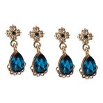 GALPADA 2 Adet Metal Sallanan Küpe Eski Çiçek Küpe Değerli Taş Sallanan Küpe Kristal Damla Küpe Mavi Damla Küpe Safir Küpe Çiçek Damla Küpe Kristal Küpe Retro Küpe Gözyaşı Takı Kadın