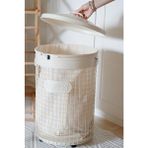 Galvaniz Krem Çamaşır Sepeti | Kapaklı, Kılıflı, Tekerlekli - 40 x 55 - Ekru