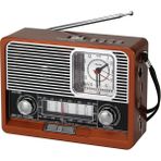 Gaman Dekoratif Şarjlı Fenerli Saatli Nostaljik Radyo - Ahşap
