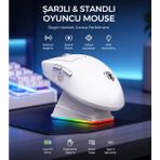 Gaman GWH-108P Manyetik Şarj Istasyonlu 6400DPI Ultra Hafif Şarjlı Kablosuz Oyuncu Mouse Oyuncu Faresi - Beyaz