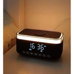 Gaman Jedel SA-148 Bluetooth Hoparlör, Kablosuz Şarj, RGB Gece Lambası, Çalar Saat, Dijital Masa Saati, Siyah