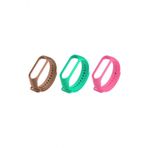 Gaman Mi Band 3/4 Uyumlu Akıllı Bileklik Kordonu 3lü Set Kahverengi Su Yeşili Pembe
