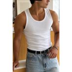 Gamaro Erkek Halter Yaka Penye Kaşkorse Fitted Kalıp Sporcu Likralı Atlet - XL - Beyaz
