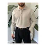 Gambocci Erkek Uzun Kollu Hafif Bol Oversize Polo Yaka Triko Sweatshirt Gri M