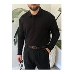 Gambocci Erkek Uzun Kollu Hafif Bol Oversize Polo Yaka Triko Sweatshirt Siyah XL