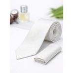 Gambocci Unisex Armürlü Kuş Gözü Desenli Slim Fit Mendilli Kravat - Beyaz