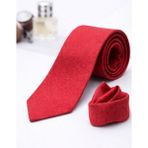 Gambocci Unisex Armürlü Kuş Gözü Desenli Slim Fit Mendilli Kravat - Kırmızı