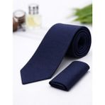 Gambocci Unisex Armürlü Kuş Gözü Desenli Slim Fit Mendilli Kravat - Lacivert