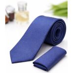 Gambocci Unisex Armürlü Kuş Gözü Desenli Slim Fit Mendilli Kravat - Mavi