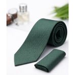 Gambocci Unisex Armürlü Kuş Gözü Desenli Slim Fit Mendilli Kravat - Yeşil