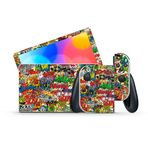 GamesMonkey® - Nintendo Switch ile Uyumlu Cilt - OLED Classic - Mat Vinil HD Mat Yapışkanlı Kapak - Koruyucu Film Çıkartması Ön Panel (OLED, D016 - Stickerbomb)