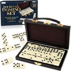 Gamie Double Six Domino seti, suni deri kılıfta, çocuklar için 28 domino fayans, eğlenceli eğitici oyuncak, sınıf kiti, oyun gecesi veya seyahat için klasik domino seti hediye kutusunda