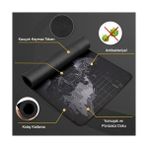 Gaming Mouse Pad 90X40 cm Geniş Dünya Haritası Desenli Kaymaz Tabanlı Dikişli Kenar Büyük Klavye Mouse Altlığı Siyah - Option-1 - 0002 - Beyaz