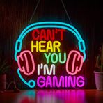 Gaming Neon Sign Can't Hear You I'm Gaming Headset Gamer LED Işık Parlak USB Enerjili Işıklı Kulaklık Oyun Tabelaları Oyun Bölgesi Video Odası Erkek Yatak Odası Duvar Dekoru Zamanlayıcı ile Uyumlu