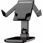 Gampus Çift Destekli Telefon / Tablet Tutucu Kaymaz Silikon Pedli Siyah Metal